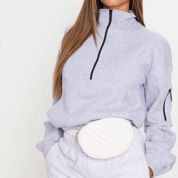 Grey Oversized Zip Front Sweater Plt 